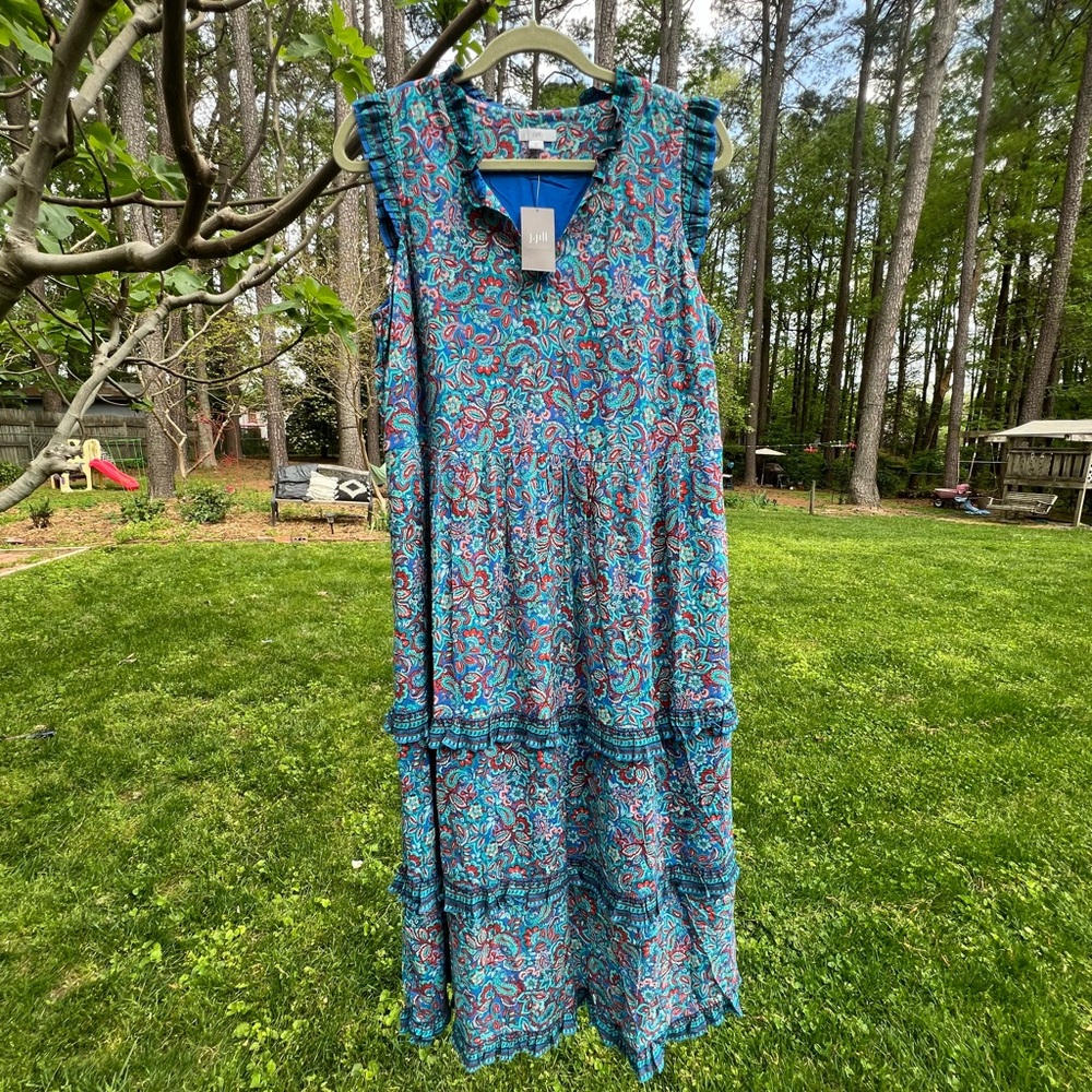 J.Jill Floral coastal ruffled Sleeveless Midi Dress